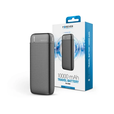 Univerzális hordozható, asztali akkumulátor töltő - Forever TB-100M Power Bank - USB+Type-C+MicroUSB - 10.000 mAh - fekete
