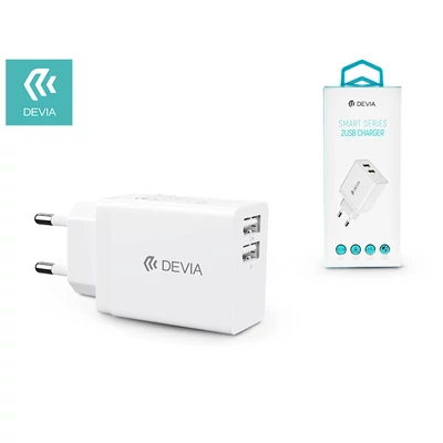 Devia univerzális USB hálózati töltő adapter 2xUSB - 5V/2,4A - Devia Smart Series 2 USB Charger - white