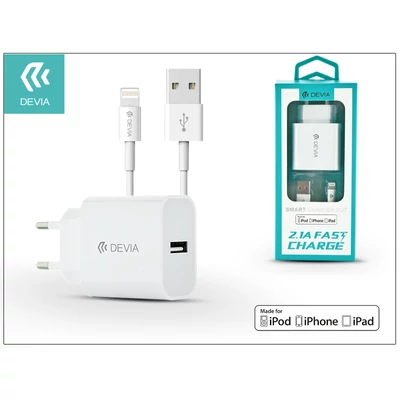 Apple iPhone Lightning USB hálózati töltő adapter + lightning adatkábel (MFI engedélyes) - 5V/2,1A - Devia Smart Fast Charger Suit - white