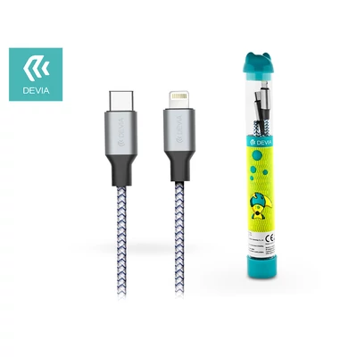 Devia Type-C - Lightning töltő- és adatkábel 1 m-es vezetékkel - Devia Tube Type-C to Lightning Quick Charge - 3A - silver/blue