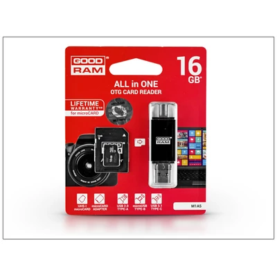 16 GB microSDXC™ UHS-I U1 Class 10 memóriakártya 60/15 - M1A5 OTG All in One memóriakártya olvasó - microUSB Type-C + SD-adapter