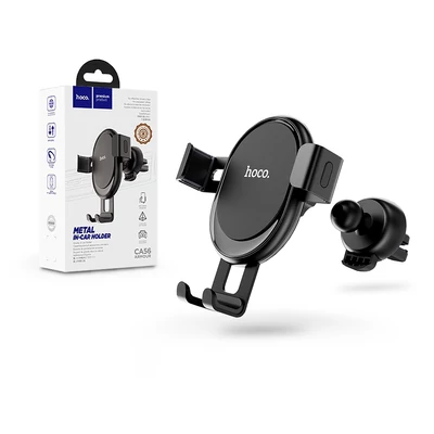 Univerzális szellőzőrácsba illeszthető PDA/GSM autós tartó 3,5-6" méretű készülékekhez - HOCO CA56 Metal In-Car Holder - fekete