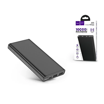 Univerzális hordozható, asztali akkumulátor töltő - HOCO J55 Power Bank - 2xUSB+microUSB+Type-C - 10.000 mAh - fekete