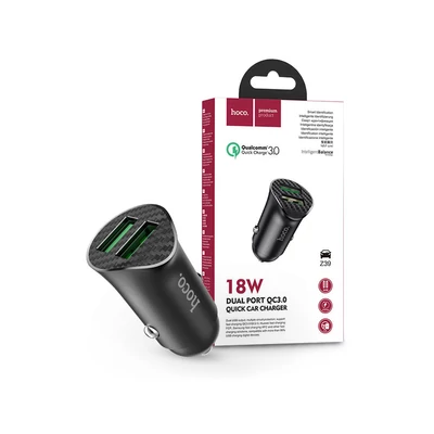 HOCO 2xUSB szivargyújtós töltő adapter - 5V/3.0A - HOCO Z39 QC3.0 - fekete