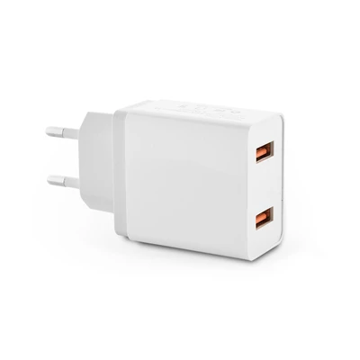 Univerzális 2xUSB hálózati töltő adapter - 5V/5,1A - fehér