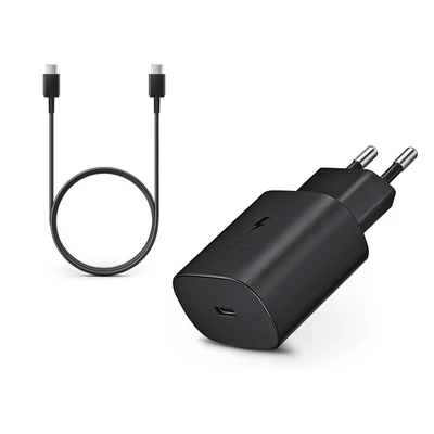 Samsung gyári Type-C hálózati töltő adapter + Type-C adat- és töltőkábel - 5V/3A - EP-TA800EBE PD3.0 + EP-DA905BBE - black (ECO csomaglás)