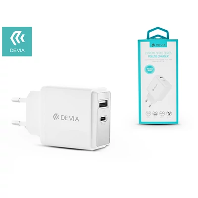 Devia hálózati töltő adapter USB + Type-C bemenet - 5V/3A - Devia Extreme Speed Series PD3.0 + USB Charger - white