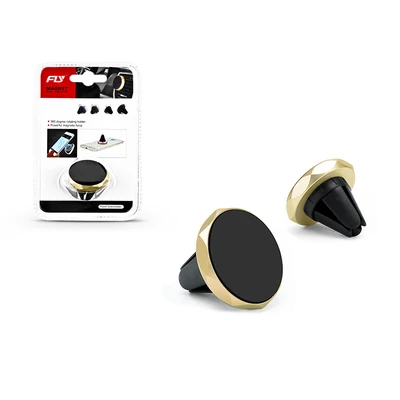 Univerzális szellőzőrácsba illeszthető mágneses PDA/GSM autós tartó - Fly C1554BG - fekete/arany