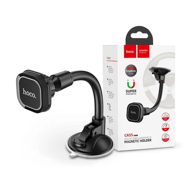 Univerzális szélvédőre helyezhető mágneses PDA/GSM autós tartó - HOCO CA55 Astute Series Windshield Magnetic Holder - fekete
