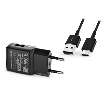 Samsung gyári USB hálózati töltő adapter + USB Type-C adatkábel - 5V/2A - EP-TA200EBE + EP-DG970 Type-C black (ECO csomaglás)