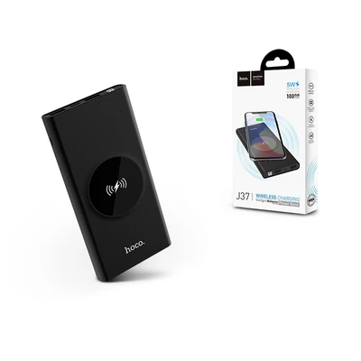 Univerzális hordozható, asztali vezetékmentes akkumulátor töltő - HOCO J37 Power Bank - 2xUSB+Type-C+microUSB+Wireless - 10.000 mAh - fekete