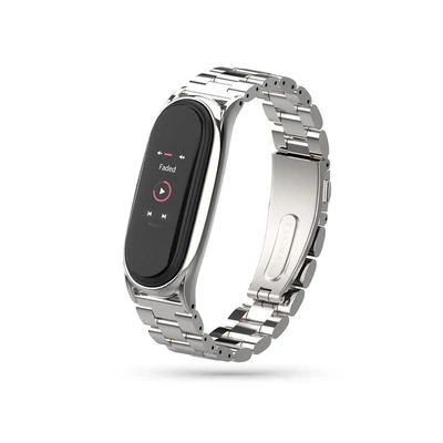 Xiaomi Mi Smart Band 5/Mi Smart Band 6 aktivitásmérőhöz fém szíj rozsdamentes acélból - ezüst