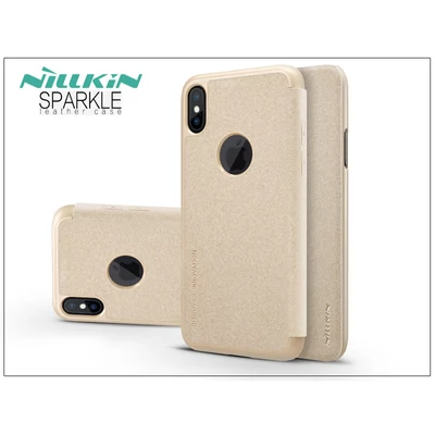 Apple iPhone X oldalra nyíló flipes tok - Nillkin Sparkle Logo - gold