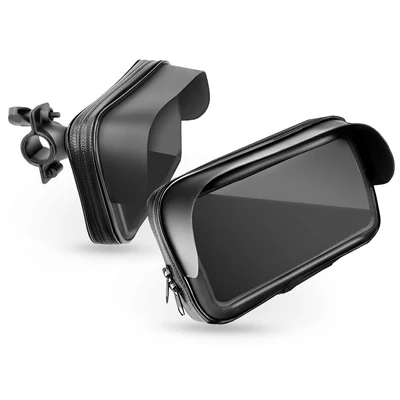 Univerzális kerékpárra szerelhető, por- és cseppálló telefontartó 5,5-6,3" méretű készülékekhez - fekete