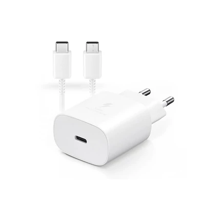 Samsung gyári Type-C hálózati töltő adapter + Type-C adat- és töltőkábel - 5V/3A - EP-TA800EWE PD3.0 + EP-DG977BWE - white (ECO csomaglás)