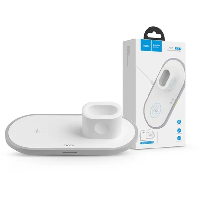 HOCO Qi univerzális vezeték nélküli töltő állomás - 10W - HOCO CW21 Wireless Fast Charger 3in1 - Qi eszköz/Apple iWatch/TWS Airpods - fehér