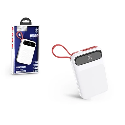 Univerzális hordozható, asztali akkumulátor töltő - HOCO J40 Lightning Power Bank - USB+microUSB+Type-C - 10.000 mAh - fehér
