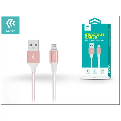 Apple iPhone 5/5S/5C/SE/iPad 4/iPad Mini USB töltő- és adatkábel - 1,5 m-es vezetékkel - Devia Gracious Lightning USB 2.4 - rose gold