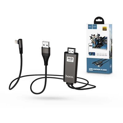 HOCO Lightning + USB + HDMI kábel 2 m-es vezetékkel - HOCO UA14 Lightning to HDMI Audio/Video HD Cable Adapter - fekete