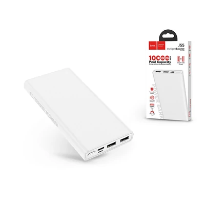 Univerzális hordozható, asztali akkumulátor töltő - HOCO J55 Power Bank - 2xUSB+microUSB+Type-C - 10.000 mAh - fehér