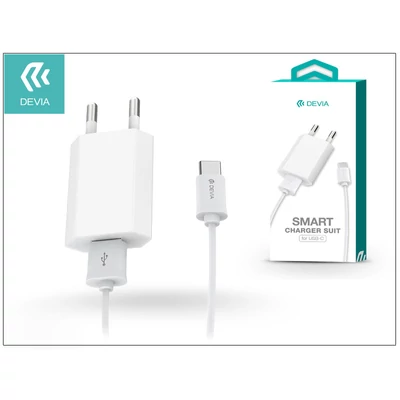 Devia Smart USB hálózati töltő adapter + Type-C adatkábel 1 m-es vezetékkel - 5V/1A - Devia Smart Charger Suit - white