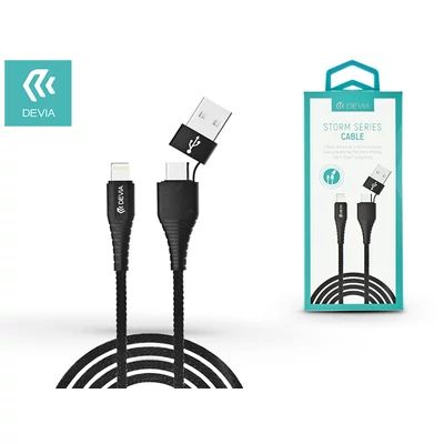 Devia USB töltő- és adatkábel 1 m-es vezetékkel - Devia Storm 2in1 for Lightning/USB-A/Type-C USB 2.1A - black