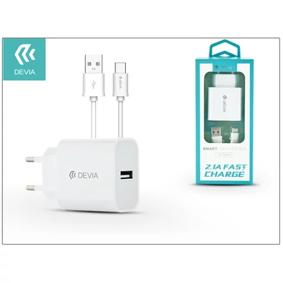 Devia Smart USB hálózati töltő adapter + USB Type-C kábel 1 m-es vezetékkel - Devia Smart USB Fast Charge for Type-C 2.0 - 5V/2,1A - white