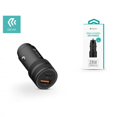 Devia szivargyújtós töltő adapter USB + Type-C bemenettel - 5V/3A - Devia Traveller Series PD Quick Car Charger - black