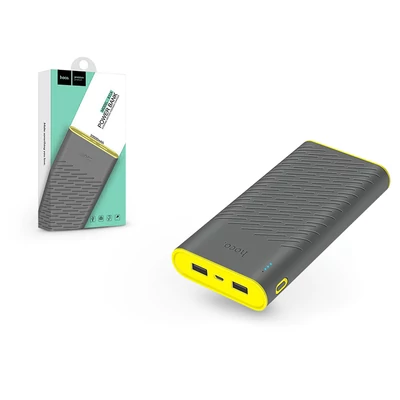 Univerzális hordozható, asztali akkumulátor töltő - HOCO B31A Power Bank - 2xUSB - 30.000 mAh - szürke/sárga