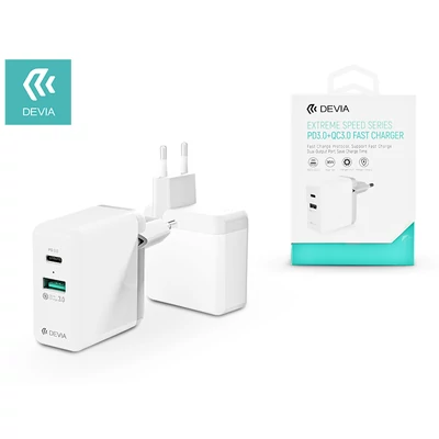 Devia hálózati töltő adapter USB + Type-C bemenet - 5V/3A - Devia Extreme Speed Series PD3.0 + QC3.0 - Qualcomm Quick Charge 3.0 - black