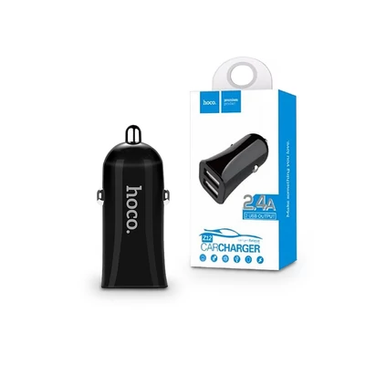 HOCO 2xUSB szivargyújtós töltő adapter - 5V/2,4A - HOCO Z12 Elite - fekete