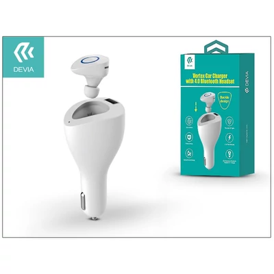 Devia Vortex Bluetooth headset v4.0 + szivargyújtó töltő adapter/tartó 2in1 - MultiPoint - Music Streaming - white