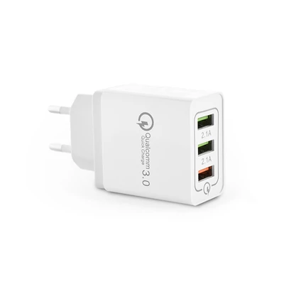Qualcomm 3xUSB hálózati gyorstöltő adapter - 5V/5,1A - Qualcomm Quick Charge 3.0 - fehér (ECO csomagolás)