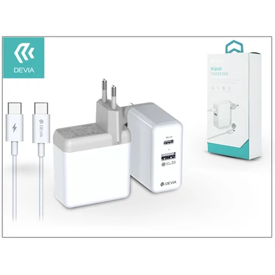 Devia USB hálózati gyorstöltő adapter + USB Type-C kábel - Devia Apple PD3.0 Quick Charge Pack QC3.0 - white - 36W