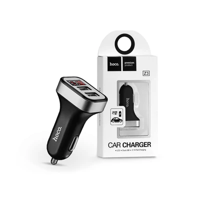 HOCO 2xUSB szivargyújtós töltő adapter - 5V/3,1A - HOCO Z3 Fast Charging - fekete