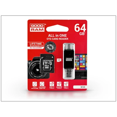 64 GB microSDXC™ UHS-I U1 Class 10 memóriakártya 60/20 - M1A5 OTG All in One memóriakártya olvasó - microUSB Type-C + SD-adapter