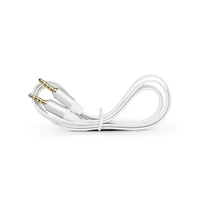 3,5 - 3,5 mm jack audio kábel 1 m-es lapos vezetékkel, alumínium csatlakozó fejjel - fehér/ezüst