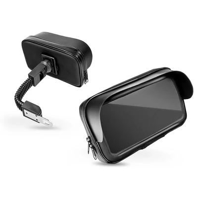 Univerzális kerékpárra/motorkerékpárra szerelhető, por- és cseppálló telefontartó 5,5-6,3" méretű készülékekhez - fekete